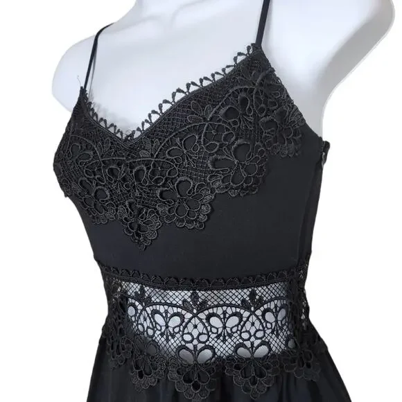 TopShop Black Lace Crochet Insert Sundress Size 4 - Picture 2 of 10